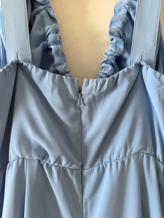 Abercrombie & Fitch Sky Blue Ruched V-Neck Midi Dress - Picture 6 of 8